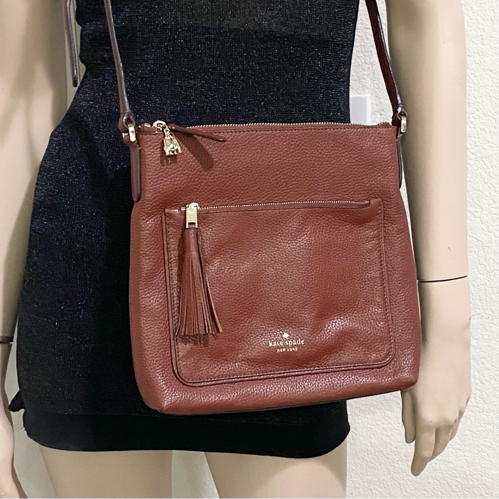 KATE SPADE Port Brown Leather On Purpose Zip Pocket Crossbody Bag